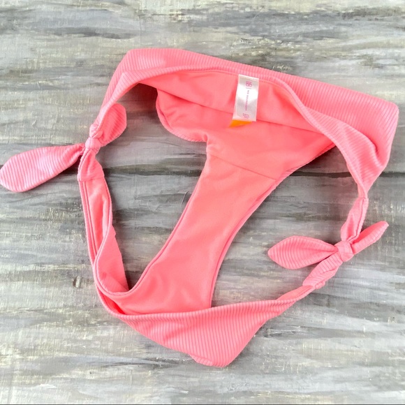 Mystic Coral Ribbed Bikini Bottoms Pink Side Knot Swim Bathing Suit M 7-9 - Picture 11 of 12